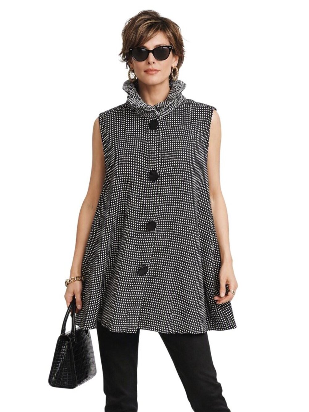 Yushi Womens Swing Sleeveless Vest Black White Geometric Modern Lagenlook XXL